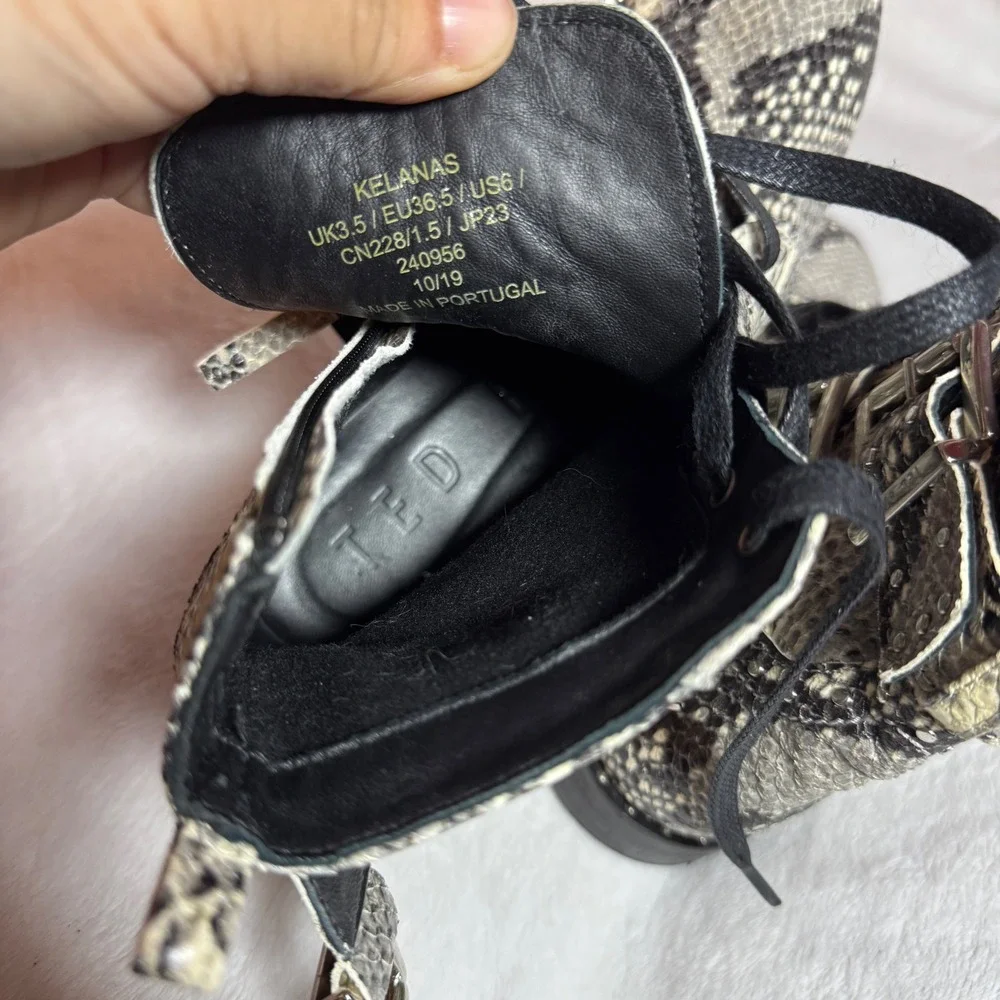 Ted Baker Snake Print Leather Lace Up Ankle Bootie‎ Buckle & Zip, Women's Size 6